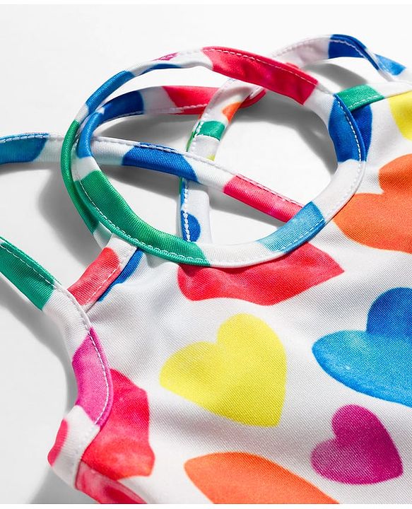 Babyhug Sleeveless Hearts Printed Frock Swimsuit - White