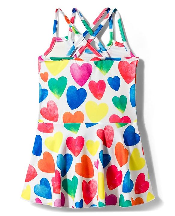 Babyhug Sleeveless Hearts Printed Frock Swimsuit - White