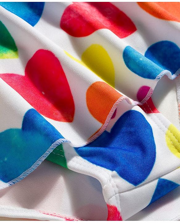 Babyhug Sleeveless Hearts Printed Frock Swimsuit - White
