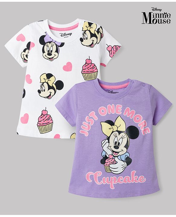 Babyhug Disney Single Jersey Knit Half Sleeves T-Shirts with Minnie Mouse Graphic Pack of 2 - Multicolor