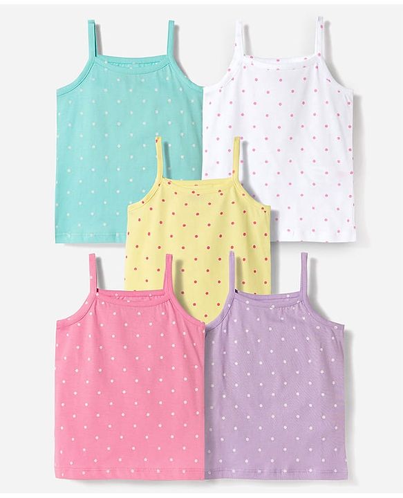 Babyhug 100% Cotton Knit Sleeveless Polka Dots Printed Slips Pack of 5 - Multicolor