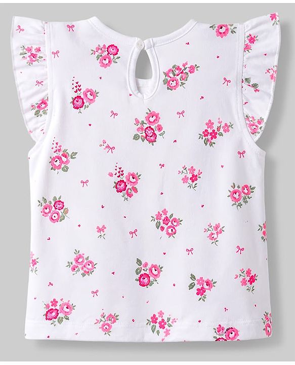 Babyhug Cotton Knit T-Shirts with Ruffle Sleeves and All-Over Print Pack of 3 Multi Color 6-9 Months