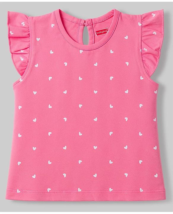 Babyhug Cotton Knit T-Shirts with Ruffle Sleeves and All-Over Print Pack of 3 Multi Color 6-9 Months