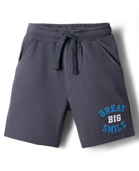 Babyhug Terry Knit Mid Thigh Length Shorts with Great Big Smile Print - Navy Blue