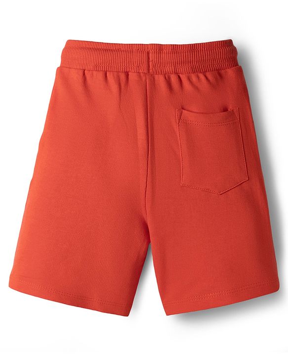 Babyhug Terry Knit Mid Thigh Length Shorts with Little Surfer Print - Red