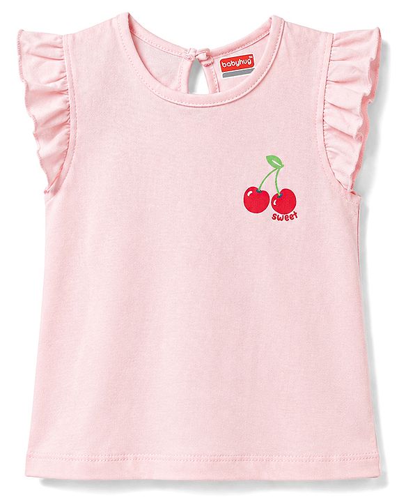 Babyhug Cotton Knit T-Shirts with Graphic Print and Ruffled Sleeves Multi Color 6-9 Months Pack of 5