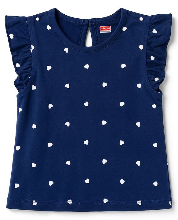Babyhug Cotton Knit Frill Sleeves Hearts Printed T-Shirts Pack of 3 - Navy & Pink