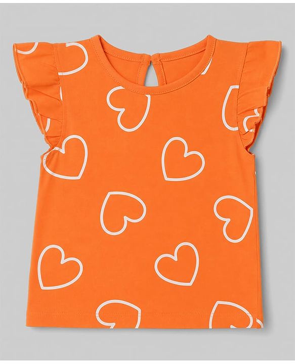 Babyhug 100% Cotton Knit Frill Sleeves Hearts & Text Printed T-Shirts Pack Of 3 - Purple Orange & White