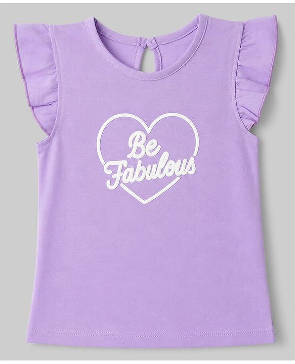 Babyhug 100% Cotton Knit Frill Sleeves Hearts & Text Printed T-Shirts Pack Of 3 - Purple Orange & White