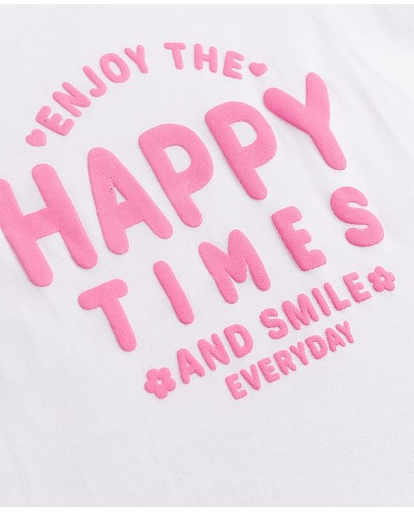 Babyhug 100% Cotton Knit Frill Sleeves Hearts & Text Printed T-Shirts Pack Of 3 - Purple Orange & White