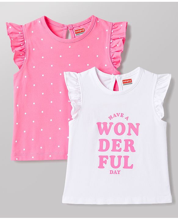 Babyhug 100% Cotton Knit T-Shirts with Text Graphics Multi Color 6-9 Months Pack of 2