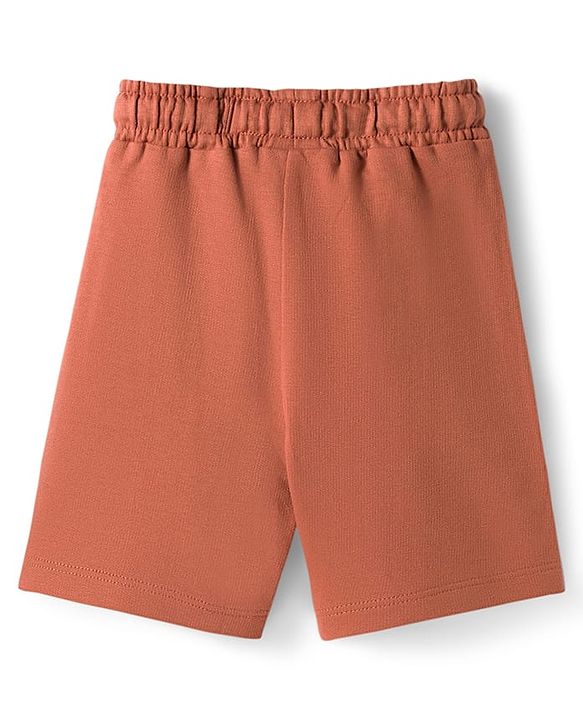 Babyhug Terry Knit Mid Thigh Vehicles Printed Shorts With Cargo Pockets - Brown