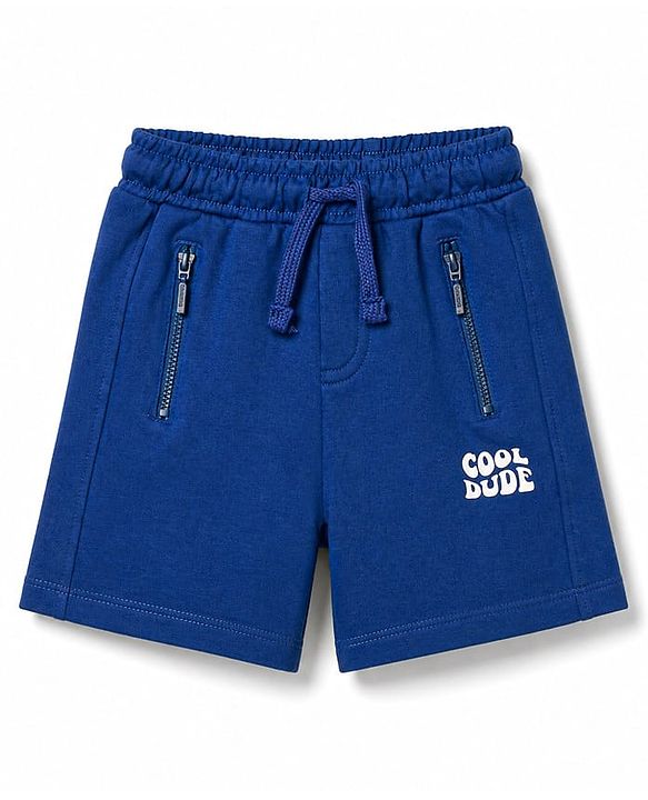 Babyhug Terry Knit Mid Thigh Shorts with Cool Dude Print - Navy Blue