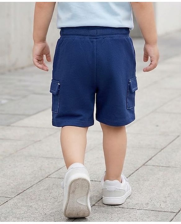 Babyhug Terry Knit Mid Thigh Length Solid Color Shorts with Pocket - Navy Blue