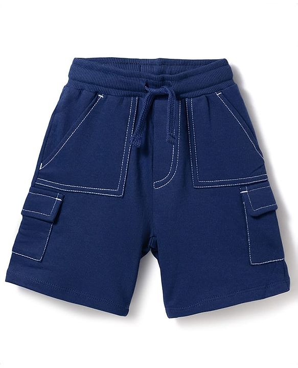 Babyhug Terry Knit Mid Thigh Length Solid Color Shorts with Pocket - Navy Blue