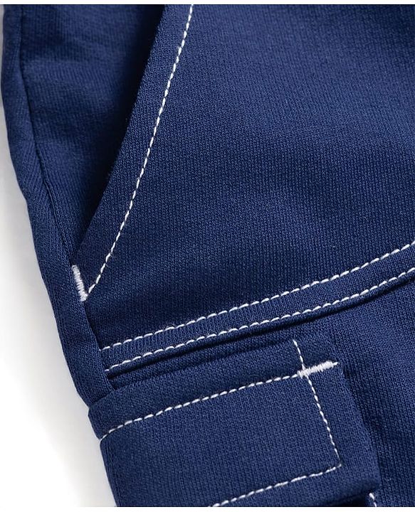 Babyhug Terry Knit Mid Thigh Length Solid Color Shorts with Pocket - Navy Blue