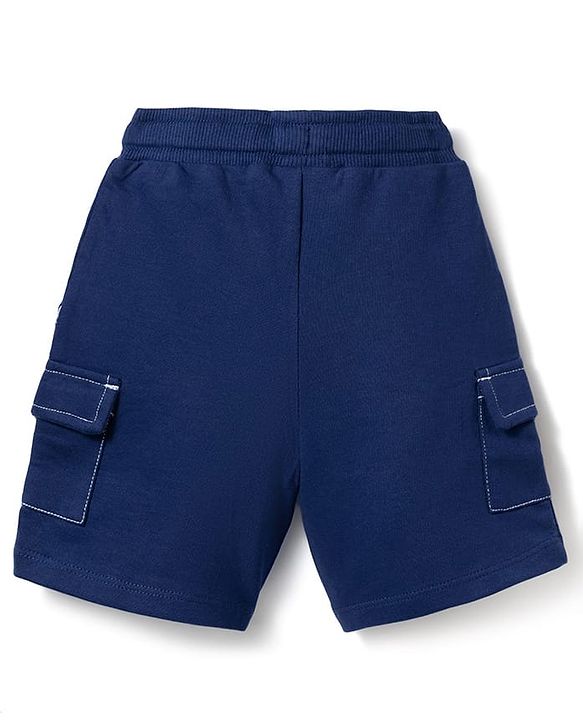 Babyhug Terry Knit Mid Thigh Length Solid Color Shorts with Pocket - Navy Blue