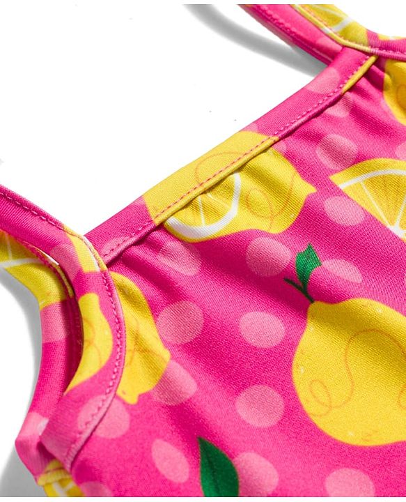 Babyhug Water Repellent Sleeveless Two Piece Swimsuit  with Lime Print - Pink