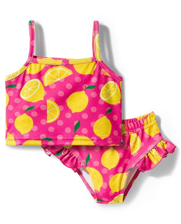 Babyhug Water Repellent Sleeveless Two Piece Swimsuit  with Lime Print - Pink