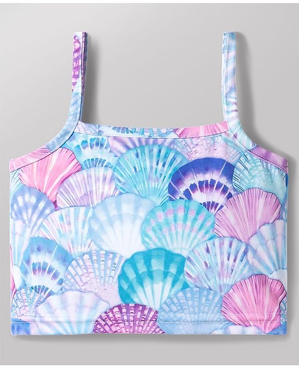 Babyhug Water Repellent Sleeveless Two Piece Swimsuit With Sea Shell Print - Sky Blue