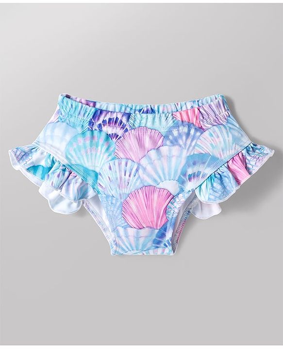 Babyhug Water Repellent Sleeveless Two Piece Swimsuit With Sea Shell Print - Sky Blue
