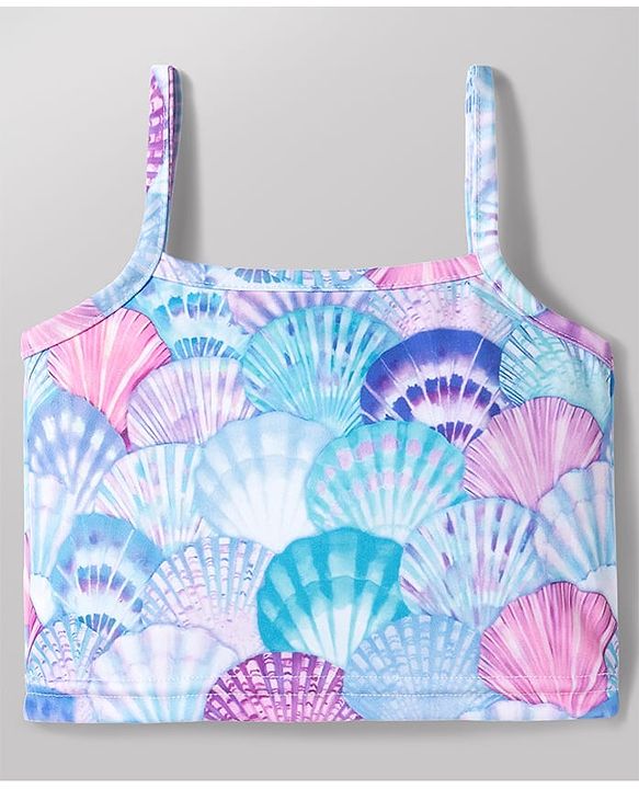 Babyhug Water Repellent Sleeveless Two Piece Swimsuit With Sea Shell Print - Sky Blue