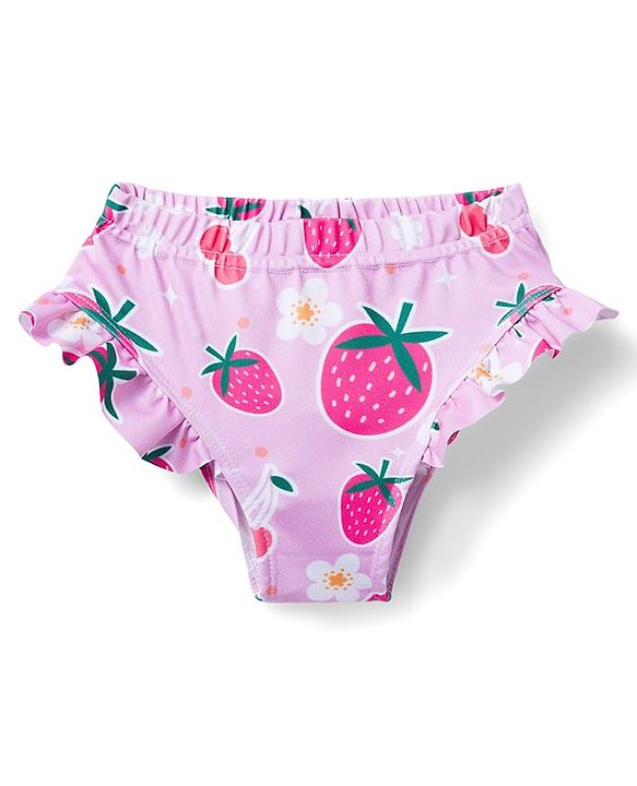 Babyhug Sleeveless Water Repellent Two Piece Swimsuit  With Floral & Strawberry Print - Pink