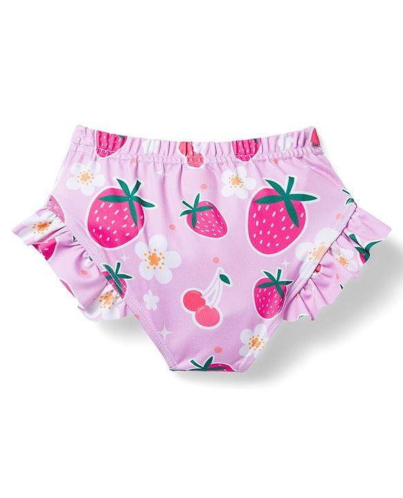 Babyhug Sleeveless Water Repellent Two Piece Swimsuit  With Floral & Strawberry Print - Pink