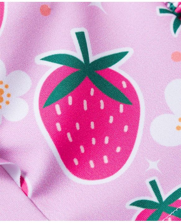 Babyhug Sleeveless Water Repellent Two Piece Swimsuit  With Floral & Strawberry Print - Pink