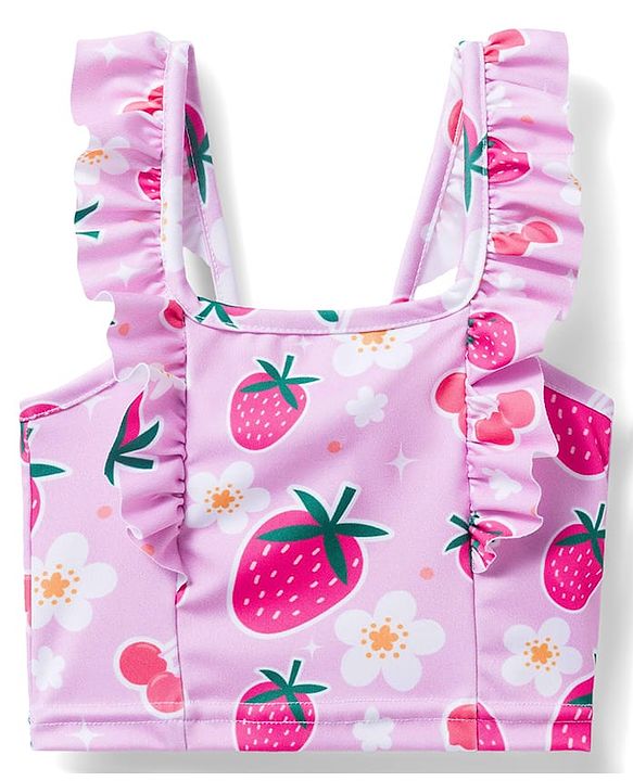 Babyhug Sleeveless Water Repellent Two Piece Swimsuit  With Floral & Strawberry Print - Pink