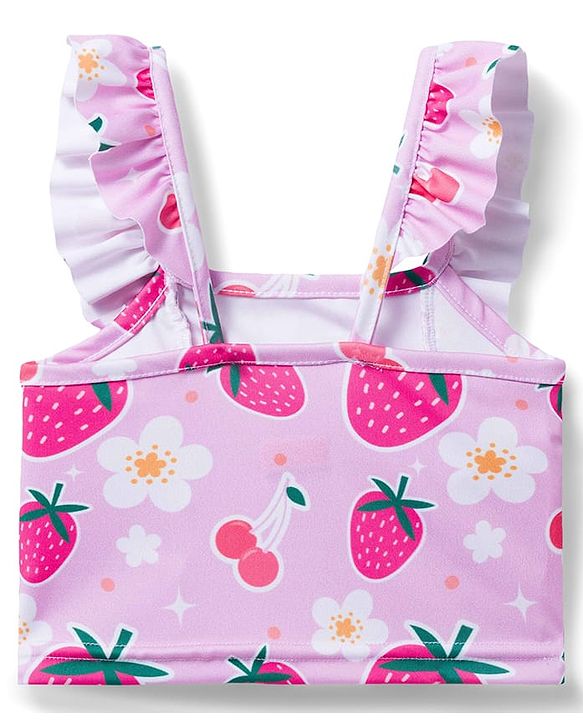 Babyhug Sleeveless Water Repellent Two Piece Swimsuit  With Floral & Strawberry Print - Pink