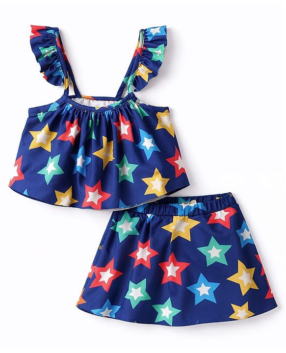 Babyhug Water Repellent Sleeveless Two Piece Swimsuit with Star Print - Navy Blue