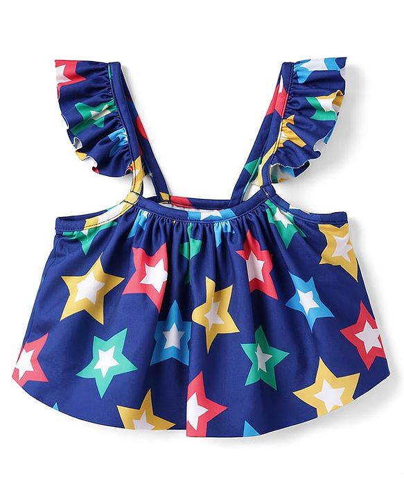 Babyhug Water Repellent Sleeveless Two Piece Swimsuit with Star Print - Navy Blue