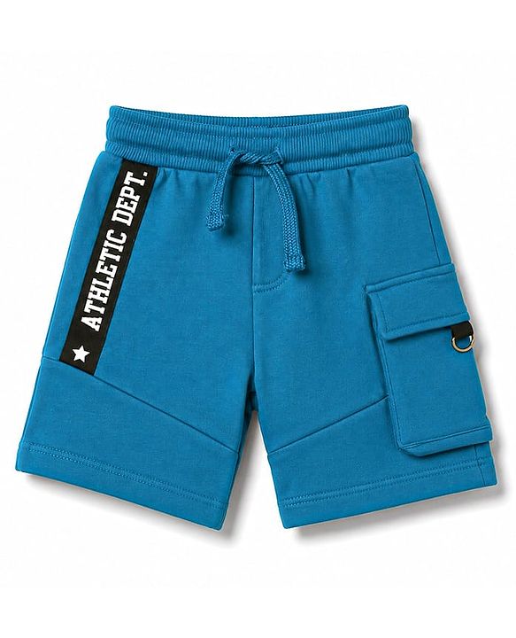 Babyhug Terry Knit Mid Thigh Shorts with Text Print - Blue