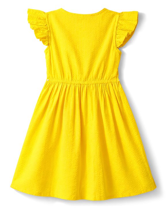 Pine Kids Cotton Woven One Piece Dresses/Frocks with Ruffle Sleeves Yellow 4-5 Years
