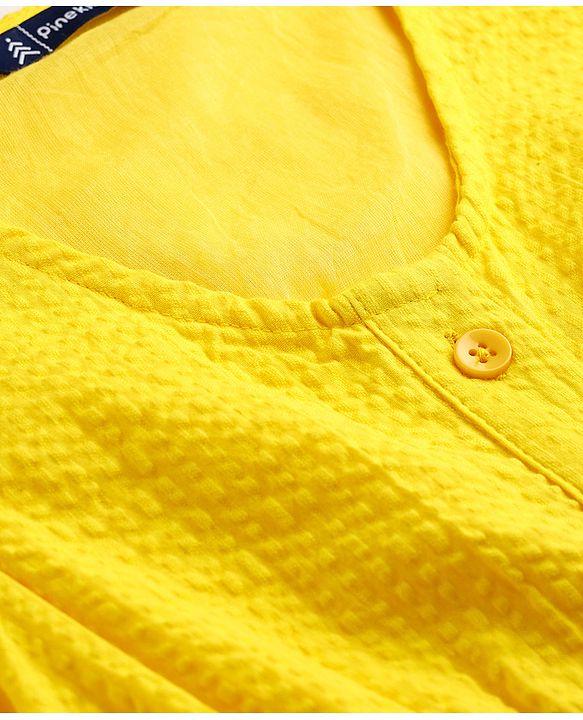 Pine Kids Cotton Woven One Piece Dresses/Frocks with Ruffle Sleeves Yellow 4-5 Years
