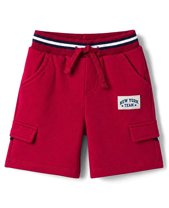 Babyhug Terry Knit Mid Thigh Shorts with Text Patch - Maroon
