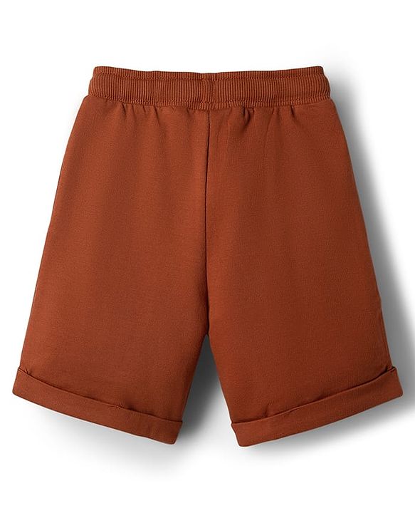 Babyhug Terry Knit Mid Thigh Shorts with Paw Embroidery - Rust Orange