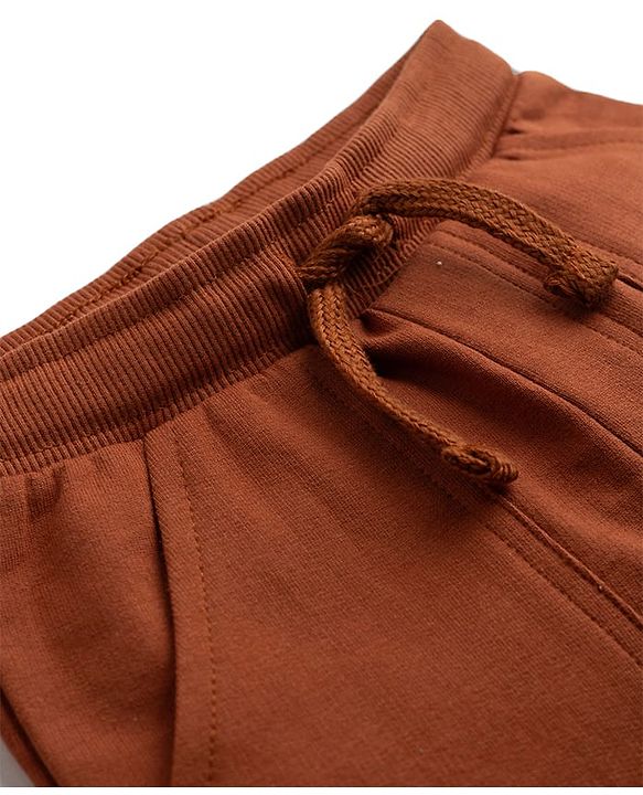 Babyhug Terry Knit Mid Thigh Shorts with Paw Embroidery - Rust Orange