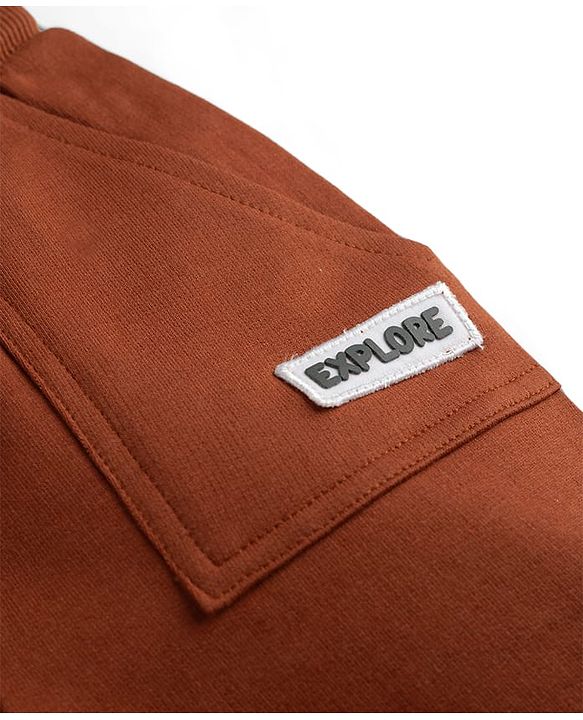 Babyhug Terry Knit Mid Thigh Shorts with Paw Embroidery - Rust Orange