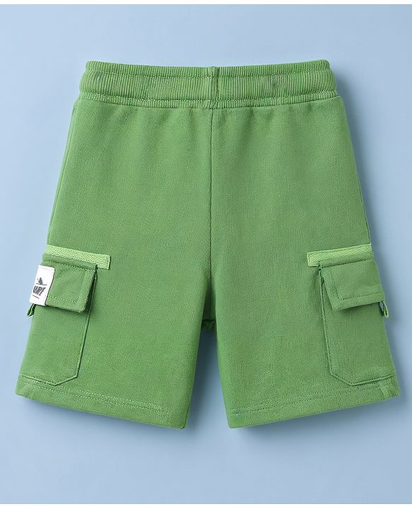 Babyhug Terry Knit Mid Thigh Shorts With Cargo Pockets & Patch - Green