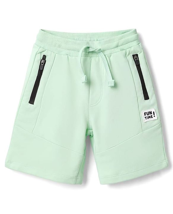 Babyhug Terry Knit Mid Thigh Shorts With Zipper Pockets - Green