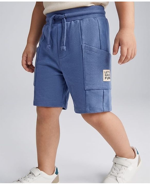 Babyhug Terry Knit Mid Thigh Solid Shorts With Pockets - Blue
