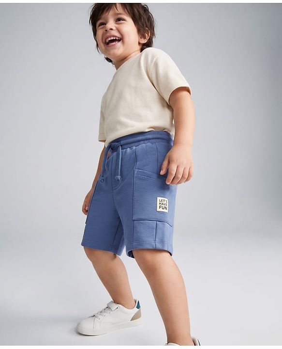 Babyhug Terry Knit Mid Thigh Solid Shorts With Pockets - Blue