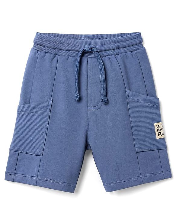 Babyhug Terry Knit Mid Thigh Solid Shorts With Pockets - Blue