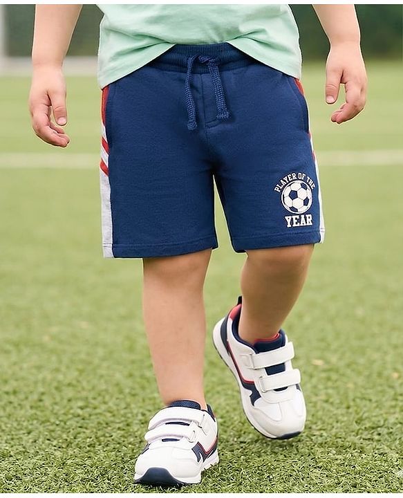 Babyhug Terry Knit Mid Thigh Length Cut & Sew Shorts with Sport Print - Multicolor
