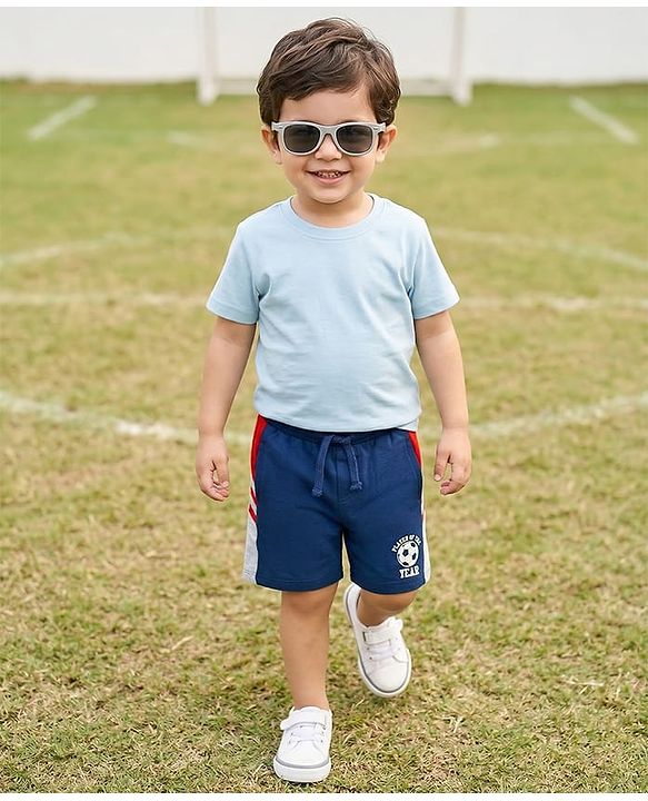 Babyhug Terry Knit Mid Thigh Length Cut & Sew Shorts with Sport Print - Multicolor