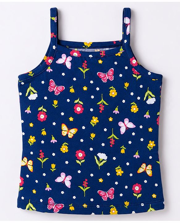 Babyhug 100% Cotton Knit Sleeveless Polka Dots & Floral Printed Slips Pack of 3 - Pink Navy Blue & Yellow