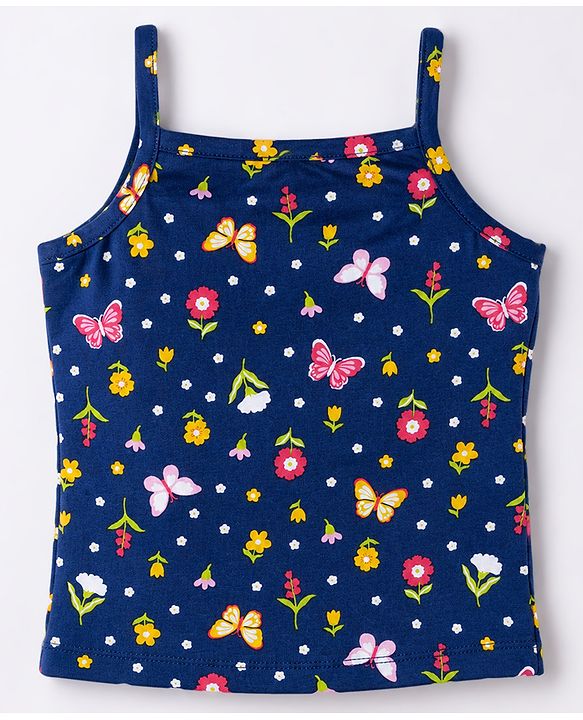 Babyhug 100% Cotton Knit Sleeveless Polka Dots & Floral Printed Slips Pack of 3 - Pink Navy Blue & Yellow