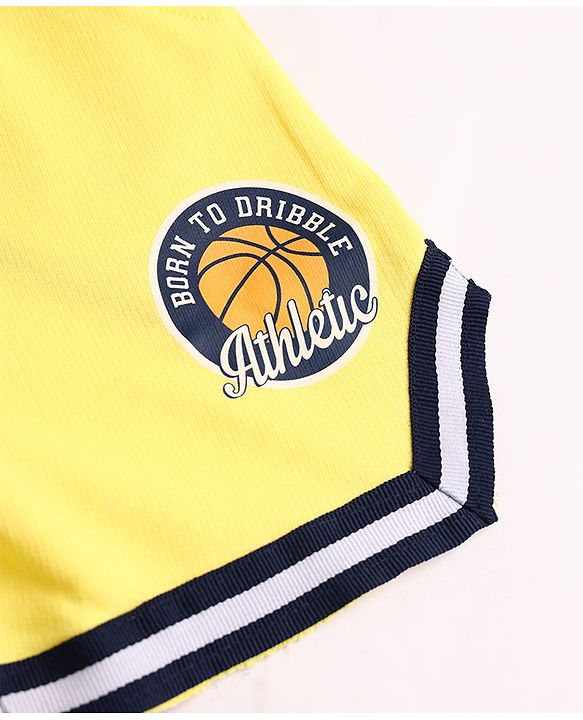 Babyhug Terry Knit Mid Thigh Shorts with Basketball Print - Yellow